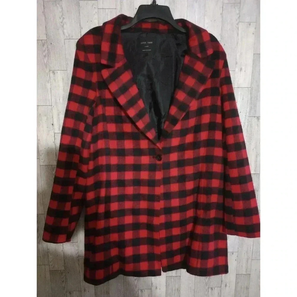 Love Tree Trench Jacket Buffalo Check Plaid One Button Mid Length Size Large - Picture 2 of 6